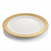 Glownary Lattice Plastic Dinner Plates, 10.25 Inch Round, Ivory with Gold Border, Disposable, BPA Free, for Events and Weddings, 12 Count