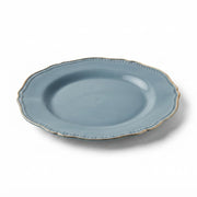 Glownary Heirloom Steel Blue Round Plastic Plates, 9 Inch, Silver Vintage Rim, Disposable, BPA Free, for Events and Weddings, 12 Count