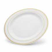 Glownary Halo White Plastic Plates with Gold Bands, 9 Inch Round, BPA Free Disposable, Polystyrene, 12 Count, for Events and Weddings