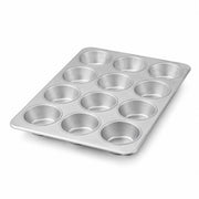 Glownary 12-Cup Jumbo Muffin Pan, Aluminized Steel, Silver, 13.5 x 18 Inch, Glazed Silicone Coating, Commercial Grade Pecan Roll Baking Pan