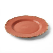 Glownary Heirloom Terra Cotta Round Plastic Plates, 9 Inch, Gold Vintage Rim, BPA Free, Disposable for Events and Weddings, 12 Count