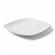 Glownary Coupe Dynasty Square Plastic Plates, 10 Inch, White with Silver Band, BPA Free, Disposable, 10 Count, for Events and Weddings
