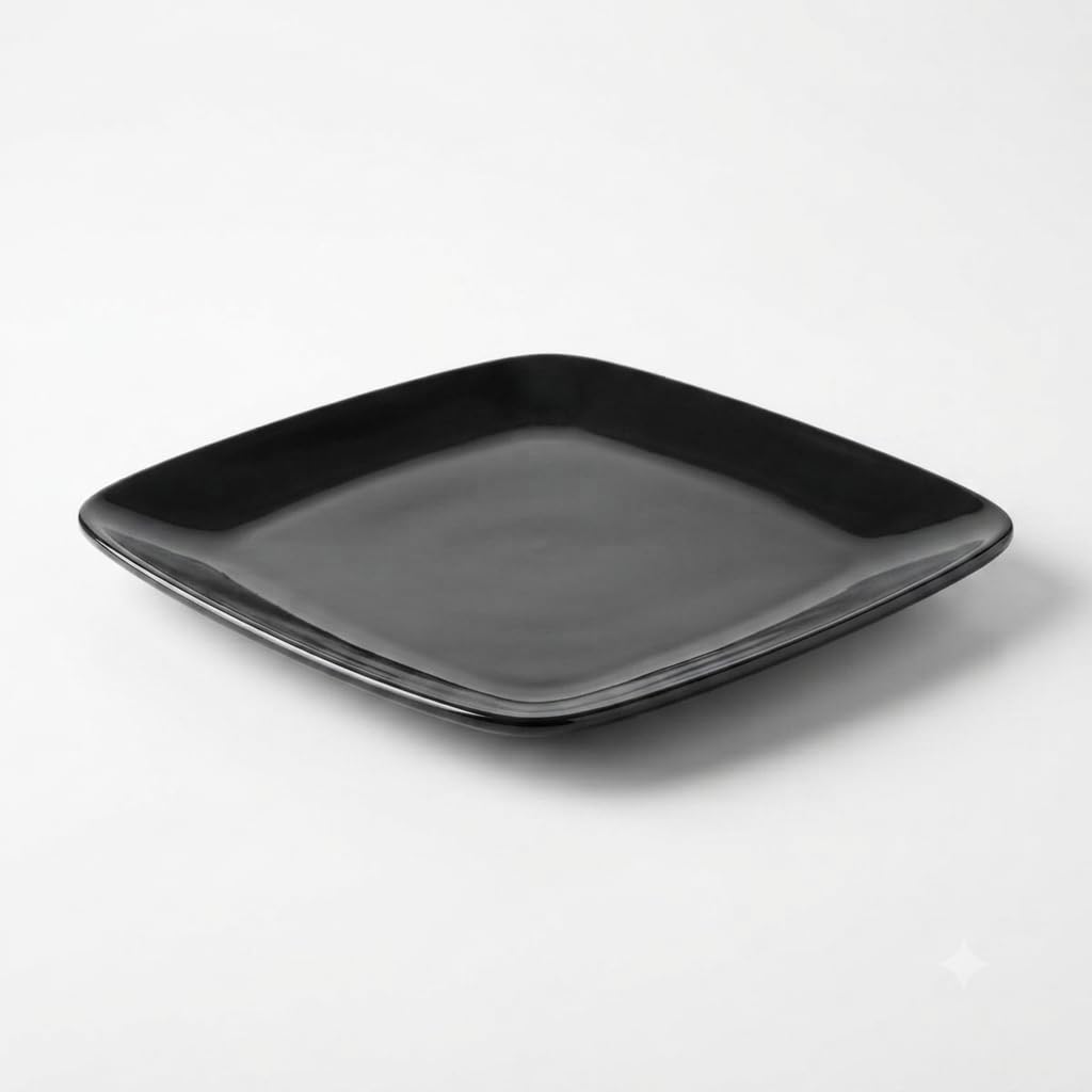 Glownary Coupe Square Plastic Plates, 6 Inch, Black, BPA Free, Disposable, for Events and Weddings, 10 Count
