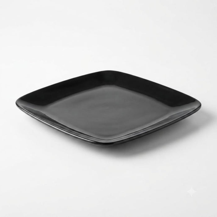 Glownary Coupe Square Plastic Plates, 6 Inch, Black, BPA Free, Disposable, for Events and Weddings, 10 Count