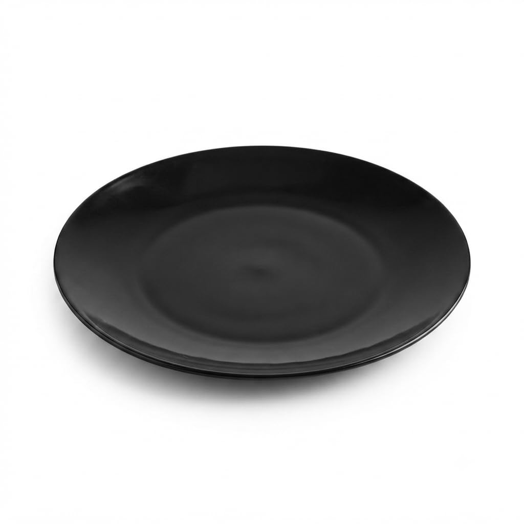 Glownary Coupe 6 Inch Black Plastic Round Plates, BPA Free, Disposable, for Events and Weddings, 15 Count