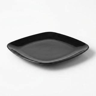 Glownary Square Plastic Dinner Plates, 10 Inch Black Coupe, BPA Free, Disposable, for Events and Weddings, 10 Count
