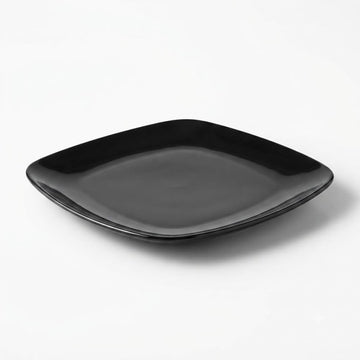 Glownary Square Plastic Dinner Plates, 10 Inch Black Coupe, BPA Free, Disposable, for Events and Weddings, 10 Count