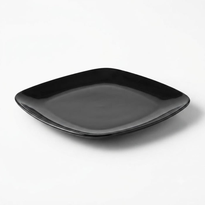 Glownary Square Plastic Dinner Plates, 10 Inch Black Coupe, BPA Free, Disposable, for Events and Weddings, 10 Count