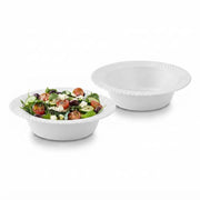 Glownary Wave White Plastic Bowl, 12 oz Capacity, Round Polystyrene, 7 Inch Diameter, Scalloped Edge, BPA Free, for Banquets and Catered Events, 18 Count