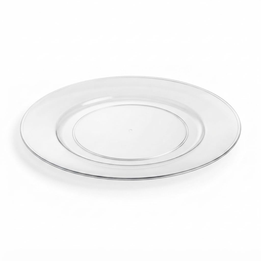 Glownary Coupe Round Plastic Plates, Clear, 10 Inch, BPA Free, Disposable, for Events and Weddings, 12 Count