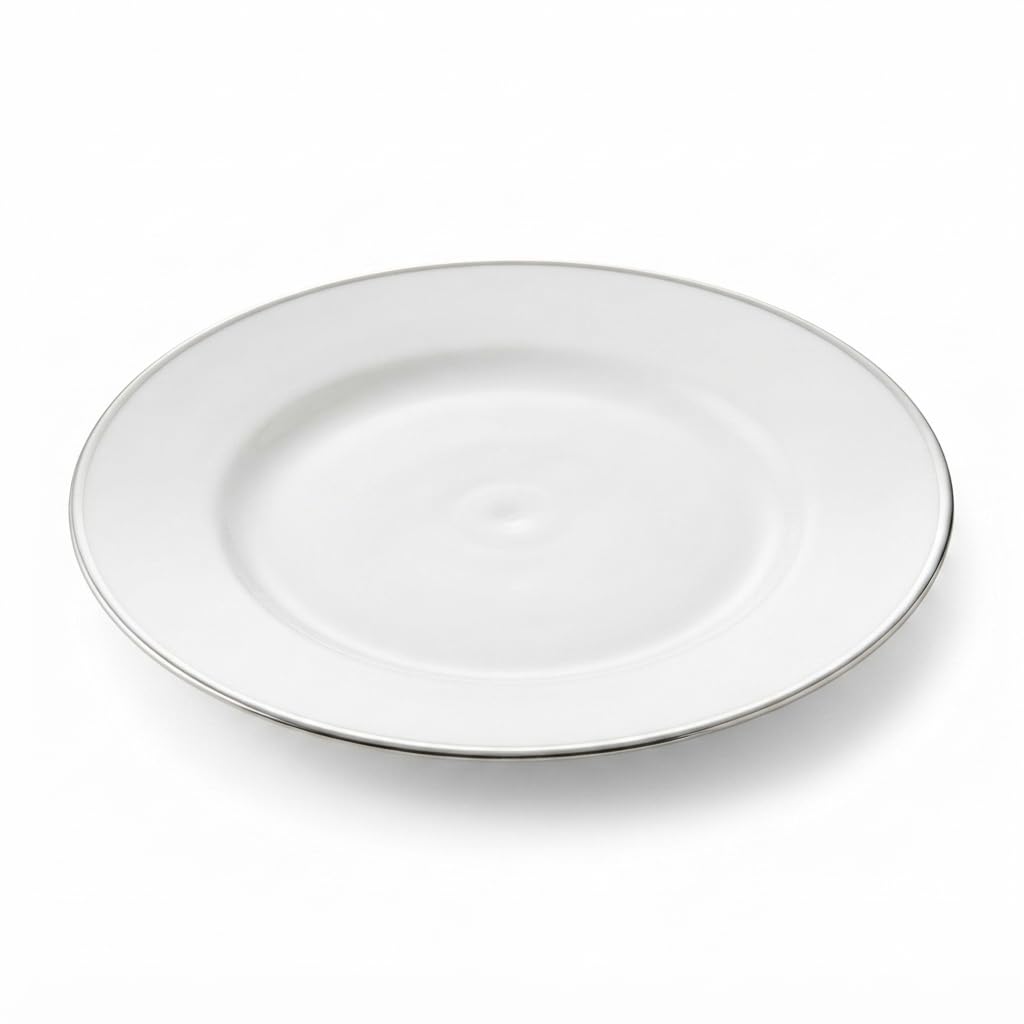 Glownary Coupe Dynasty 6 Inch White Round Plastic Plates with Silver Band, Disposable, BPA Free, for Events and Weddings, 15 Count Sample