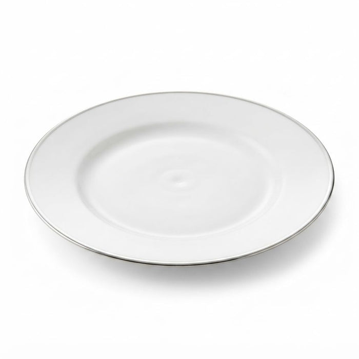 Glownary Coupe Dynasty 6 Inch White Round Plastic Plates with Silver Band, Disposable, BPA Free, for Events and Weddings, 15 Count Sample