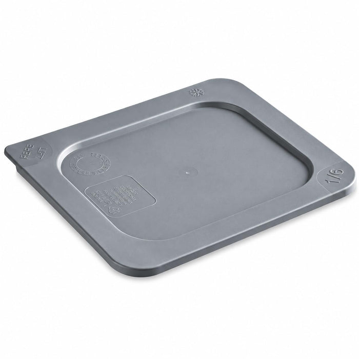 [6 PACK] 1/6 Size Gray Polyethylene Food Pan Cover, Secure Sealing, BPA Free, NSF Listed, Temperature Range -40F to 180F, 6.75 x 6.38 Inches, Rectangle