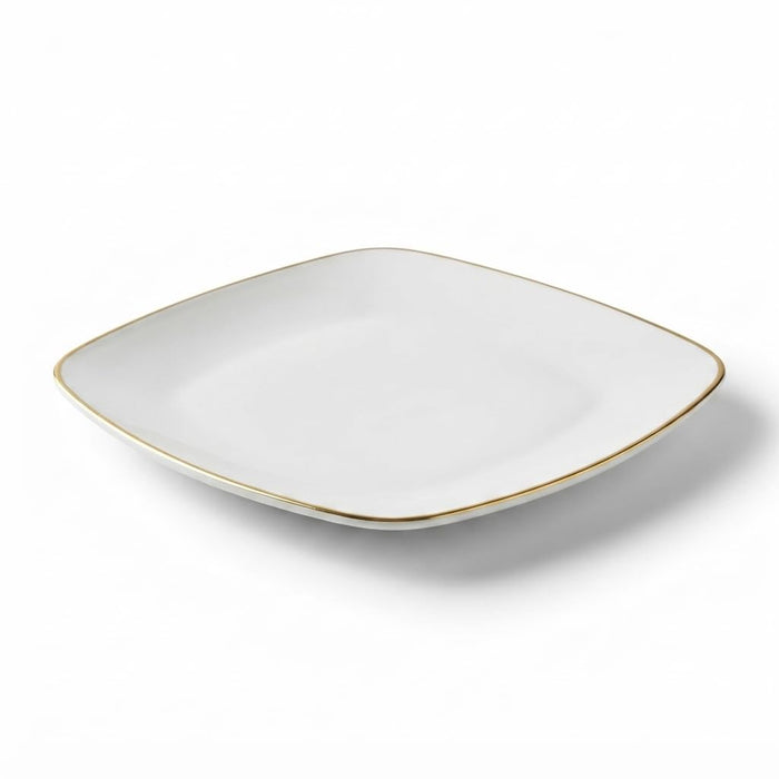 Glownary Coupe Dynasty White Square Plastic Plates with Gold Band, 6 Inch, BPA Free, Disposable, for Events and Weddings, 10 Count