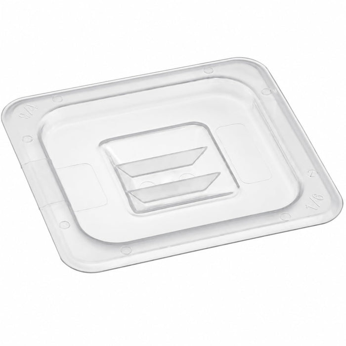 [6 PACK] 1/6 Size Translucent Polypropylene Food Pan Lid with Handle, Rectangle, BPA Free, NSF Listed, Temperature Range -40F to 160F, 6 15/16 x 6 3/8 Inches