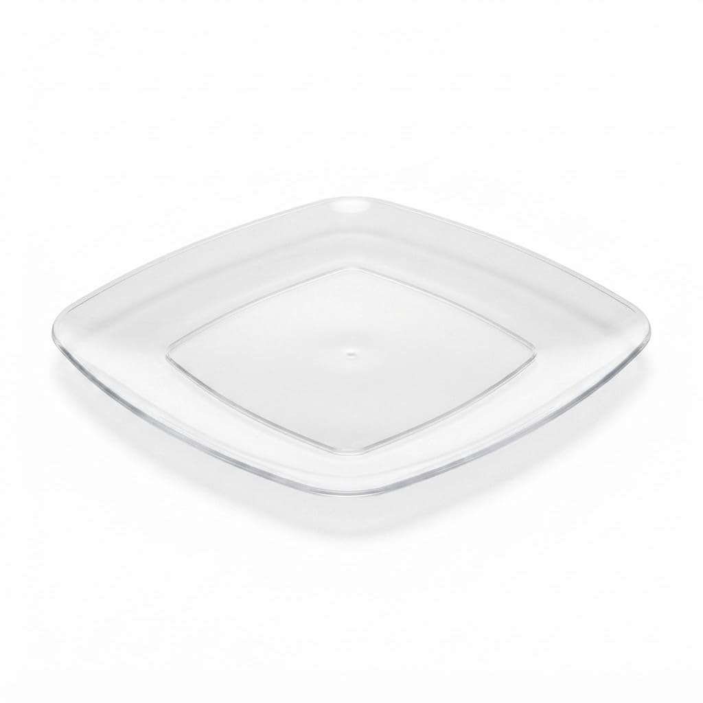 Glownary Square Plastic Plates, 10 Inch Clear Coupe Dinner Plates, BPA Free, Disposable, for Events and Weddings, 10 Count