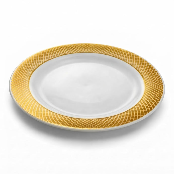 Glownary Lattice White Plastic Plates with Gold Design, 7.5 Inch Round, 15 Count, Disposable, BPA Free, for Events and Weddings