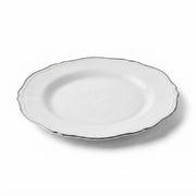 Glownary Heirloom 9 Inch Round Plastic Plates, White with Silver Vintage Rim, BPA Free, Disposable, for Events and Weddings, 12 Count