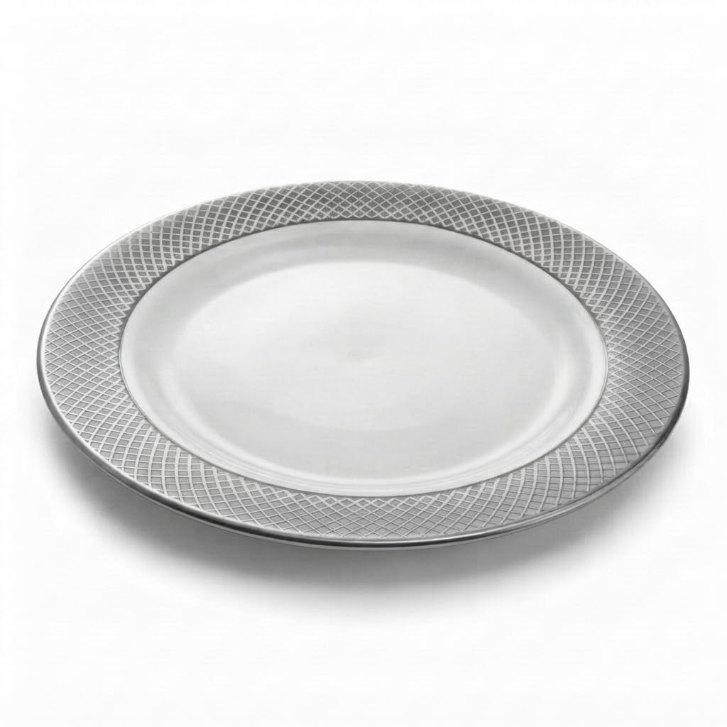 Glownary Lattice White Plastic Plates, 7.5 Inch, Silver Design, BPA Free, Disposable, for Events and Weddings, 15 Count