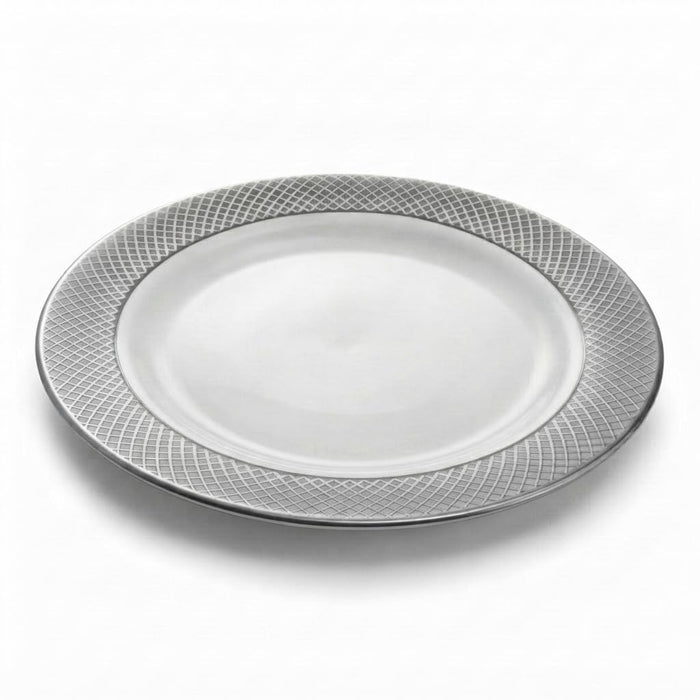 Glownary Lattice White Plastic Plates, 7.5 Inch, Silver Design, BPA Free, Disposable, for Events and Weddings, 15 Count