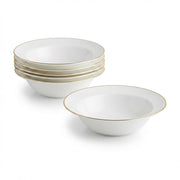 Glownary Coupe Dynasty Round Plastic Bowl, White with Gold Band, 10 oz, 6 Inch Diameter, Disposable, for Banquets and Events, 15 Count