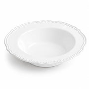 Glownary Heirloom Round Plastic Bowl, 10 oz, White with Silver Vintage Rim, BPA Free, Disposable, 7.5 Inch Diameter, 12 Count Sample Pack