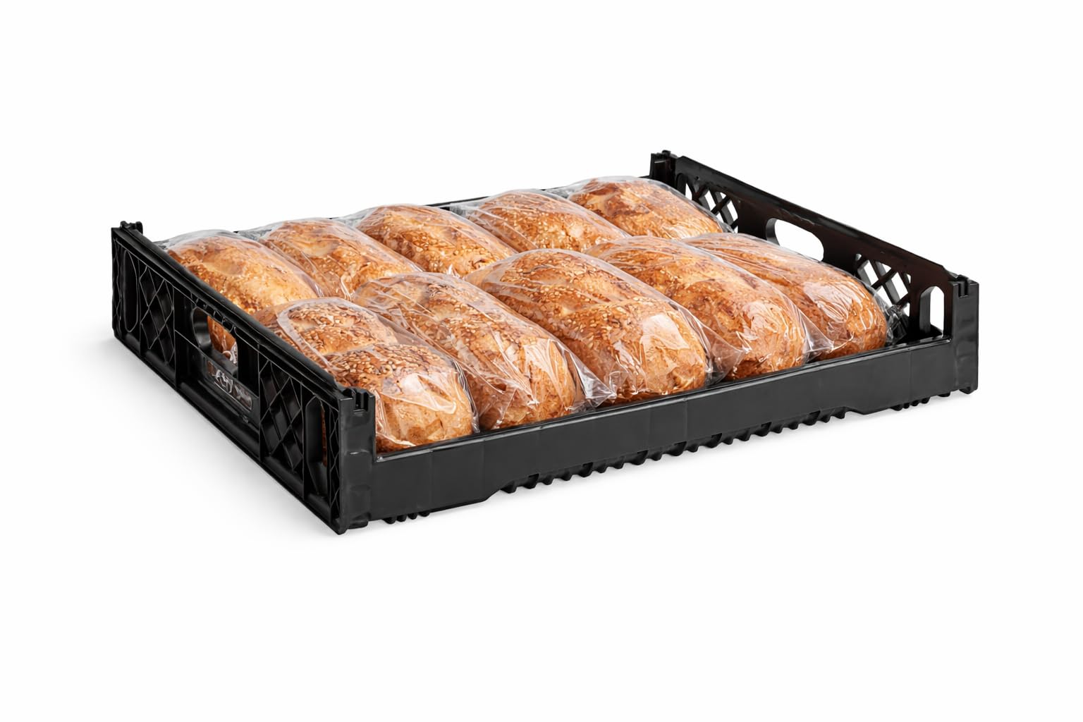 Glownary [4-Pack] Black Plastic Bread Tray, 29 x 26 x 6 Inches, 12-Loaf Capacity, Stackable with Reinforced Corners, Dual Handles for Commercial Bakery