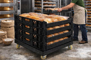 Glownary [4-Pack] Black Plastic Bread Tray, 29 x 26 x 6 Inches, 12-Loaf Capacity, Stackable with Reinforced Corners, Dual Handles for Commercial Bakery view 3