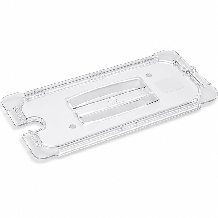 [6 PACK] 1/3 Size Clear Polycarbonate Food Pan Lid with Handle and Notch, NSF Listed, Stackable, Dishwasher Safe, 12.75 x 7 Inches, Rectangle Shape