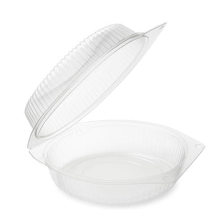 Glownary Clear Round Hinged Pie Container, 9 Inch Diameter, BPA Free Polystyrene, 2.75 Inch Height, Lock Corner Clamshell Style, 100 per Case