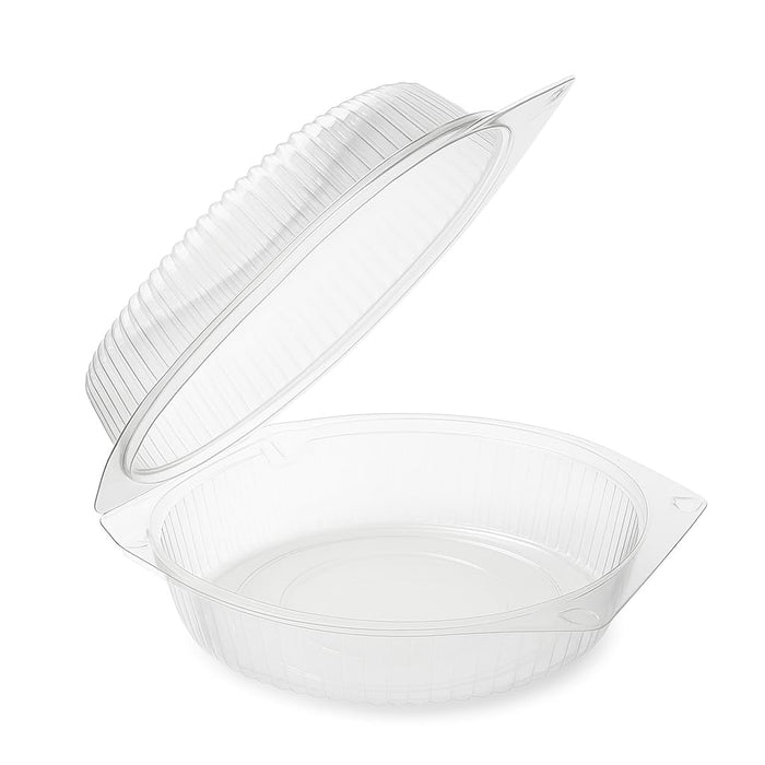 Glownary Clear Round Hinged Pie Container, 9 Inch Diameter, BPA Free Polystyrene, 2.75 Inch Height, Lock Corner Clamshell Style, 100 per Case