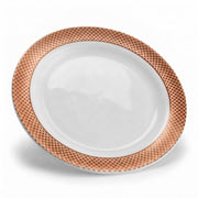 Glownary 6 Inch White Plastic Plates with Rose Gold Lattice Design, Round Polystyrene Dessert Plates for Events and Weddings, BPA Free, 15 Pack