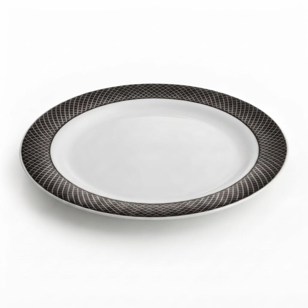 Glownary Lattice White Plastic Plates, 9 Inch, Silver Decorative Design, BPA Free, Round Disposable Plates for Events and Weddings, 12 Count