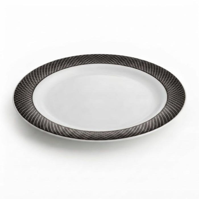 Glownary Lattice White Plastic Plates, 9 Inch, Silver Decorative Design, BPA Free, Round Disposable Plates for Events and Weddings, 12 Count