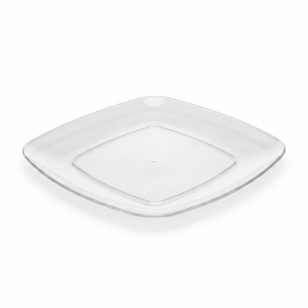 Glownary Coupe Square Plastic Plates, 6 Inch Clear, BPA Free, Disposable, for Events and Weddings, 10 Count