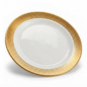 Glownary Lattice 6 Inch Plastic Plates, Ivory with Gold Design, Disposable Polystyrene, Round, BPA Free, 15 Count, for Events and Weddings