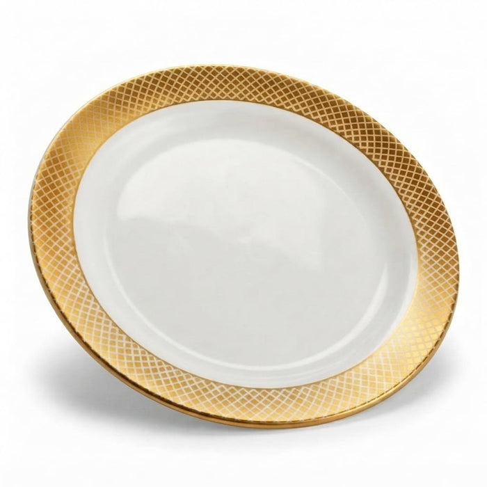Glownary Lattice 6 Inch Plastic Plates, Ivory with Gold Design, Disposable Polystyrene, Round, BPA Free, 15 Count, for Events and Weddings