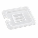 [6 PACK] 1/6 Size Translucent Polypropylene Food Pan Lid with Handle and Notch, NSF Listed, BPA Free, 6 15/16 x 6 3/8 Inches, Freezer Safe