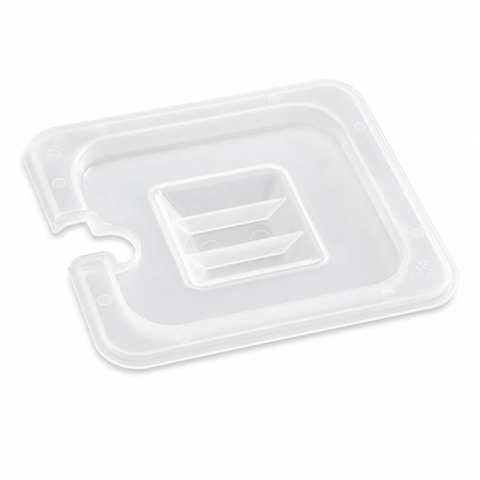 [6 PACK] 1/6 Size Translucent Polypropylene Food Pan Lid with Handle and Notch, NSF Listed, BPA Free, 6 15/16 x 6 3/8 Inches, Freezer Safe
