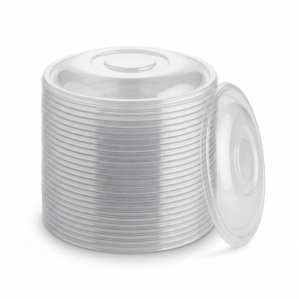 Glownary Clear PET Plastic Dome Lid, 12.25 Inch Diameter, for 160 oz Round Bowls, BPA Free, Recyclable, Stackable, 25 per Case