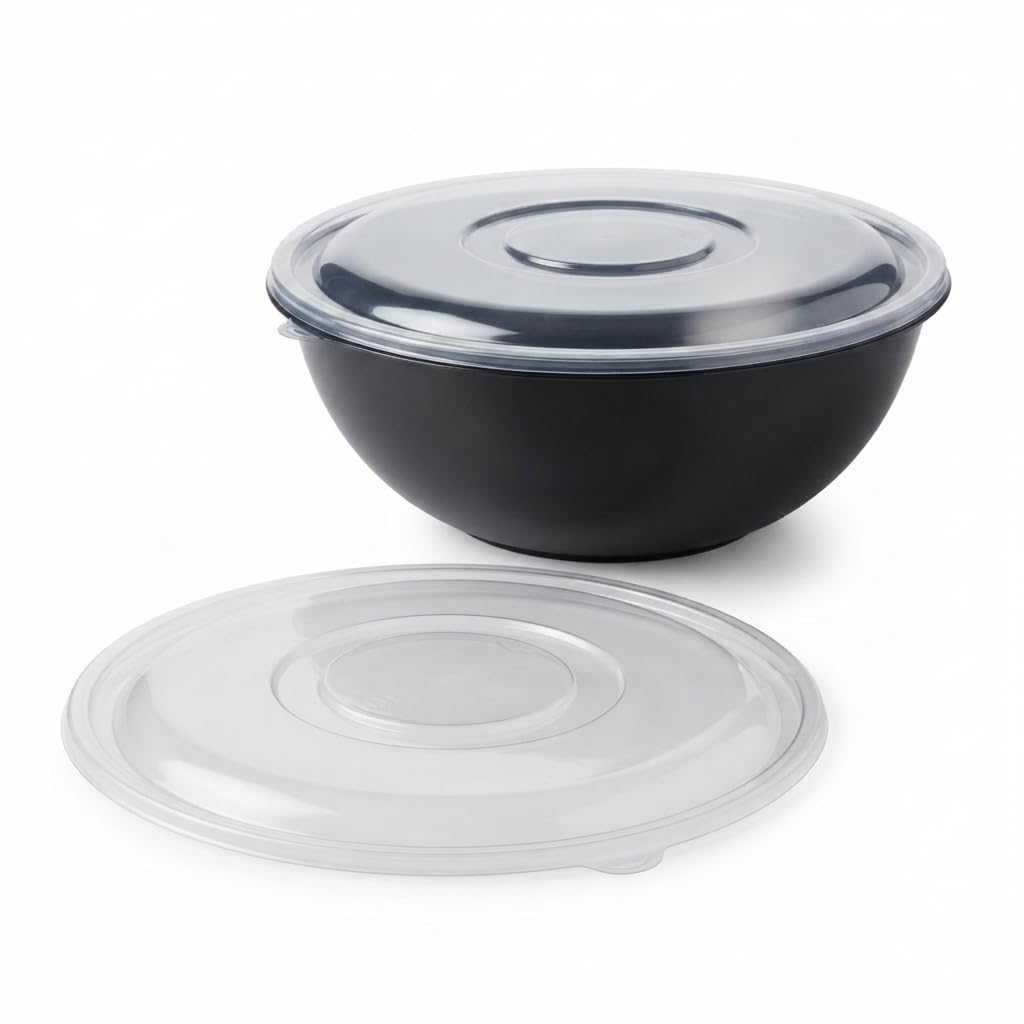 Glownary Clear PET Plastic Flat Lid, Round 15.25 Inch, BPA Free, Stackable, for 320 oz Bowls, 5 Pack