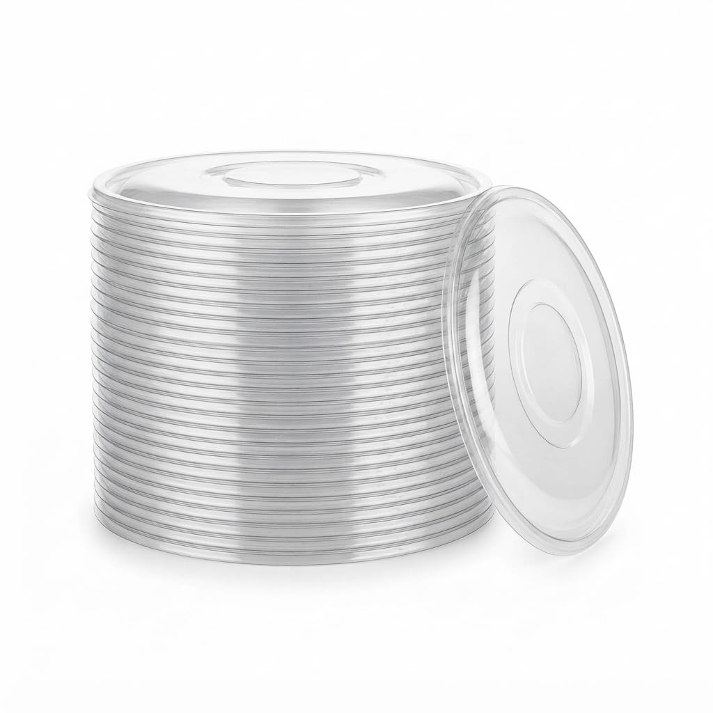 Glownary Clear PET Plastic Flat Lid, 15.25 Inches Round, for 320 oz Bowls, Stackable, BPA Free, Recyclable, 25 per Case