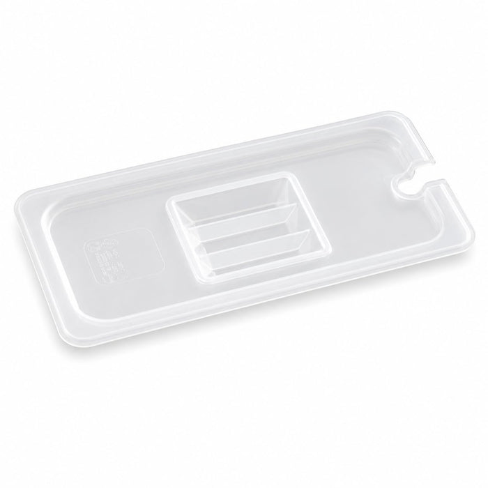 [6 PACK] 1/3 Size Translucent Polypropylene Food Pan Lid with Handle and Notch, BPA Free, NSF Listed, 12.75 x 6.94 Inches, Temperature Range -40F to 160F