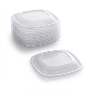 Glownary Clear PET Plastic Square Dome Lid, 5.5 x 5.5 Inch, BPA Free, Recyclable, for 8-16 oz Bowls, 125 Pack
