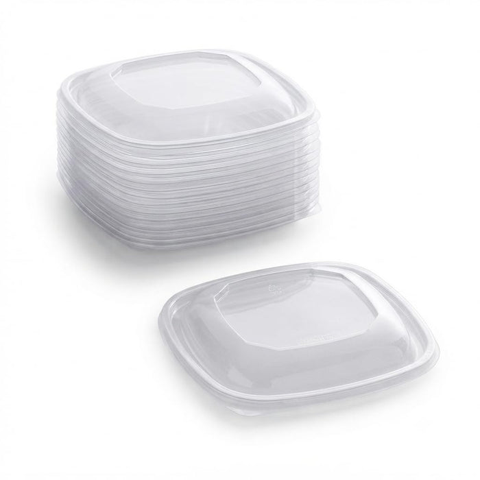 Glownary Clear PET Plastic Square Dome Lid, 5.5 x 5.5 Inch, BPA Free, Recyclable, for 8-16 oz Bowls, 125 Pack