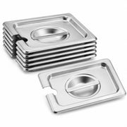 1/6 Size Stainless Steel Steam Table Pan Cover, Slotted with Handle, 6-Pack, 7x6.5x1 Inch, Commercial Grade, Silver, Restaurant Equipment