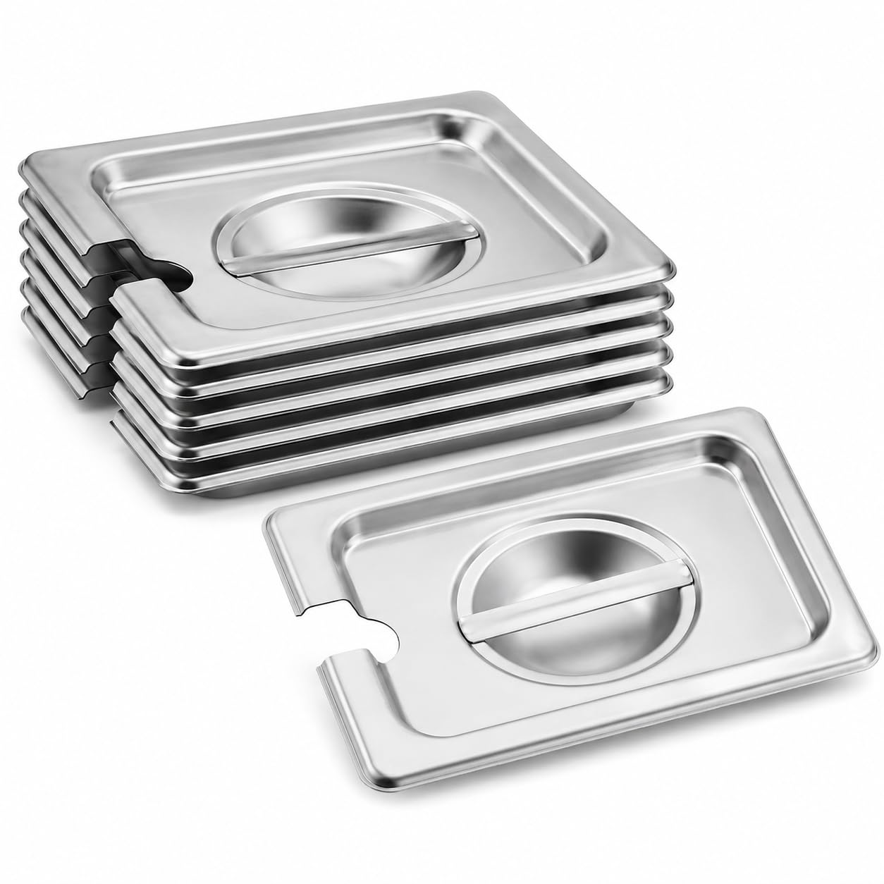 1/6 Size Stainless Steel Steam Table Pan Cover, Slotted with Handle, 6-Pack, 7x6.5x1 Inch, Commercial Grade, Silver, Restaurant Equipment