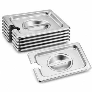 1/6 Size Stainless Steel Steam Table Pan Cover, Slotted with Handle, 6-Pack, 7x6.5x1 Inch, Commercial Grade, Silver, Restaurant Equipment