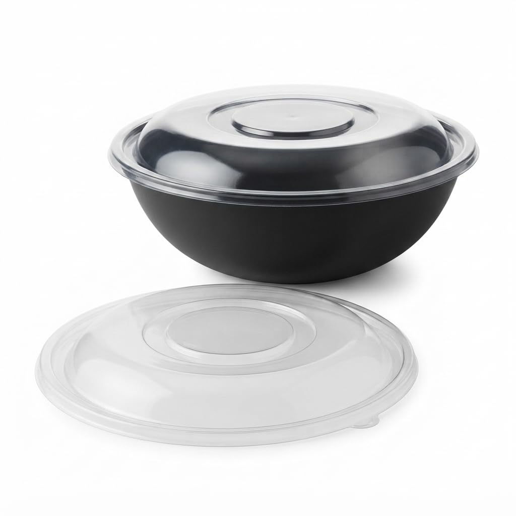 Glownary Clear PET Plastic Dome Lid, 15.25 Inch Round, XL Size, BPA Free, Recyclable, Stackable, 5 Pack, for 320 oz Bowls