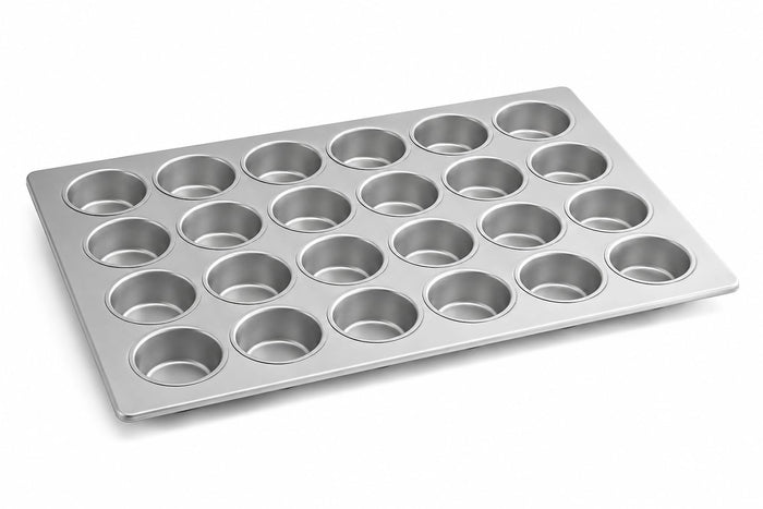Glownary 24-Cup Jumbo Muffin Pan, Aluminized Steel, Silicone Glazed, 18 x 26 Inch, 7 oz Capacity per Cup, Silver, Commercial Grade